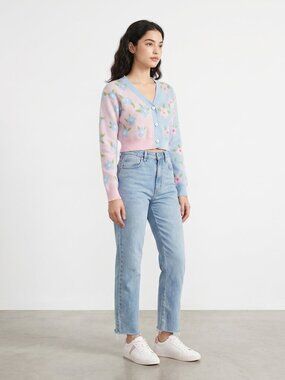 *Cider Floral Cardigan Knit Fabric Two Tone Button Up Floral